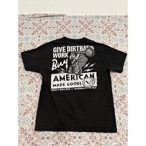 Rusty Butcher Mens Large Black Give Dirtbags Work Buy American Graphic T-Shirt
